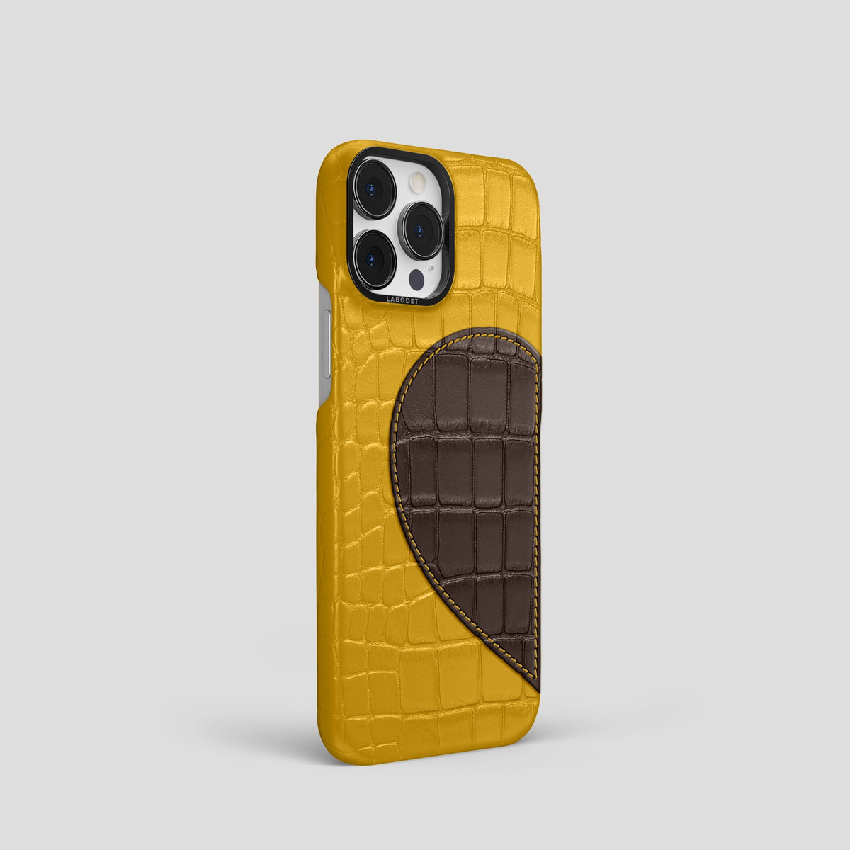 Yellow iPhone 15 Pro Hearts Case Alligator with Black Metal -2 | Yellow-Black