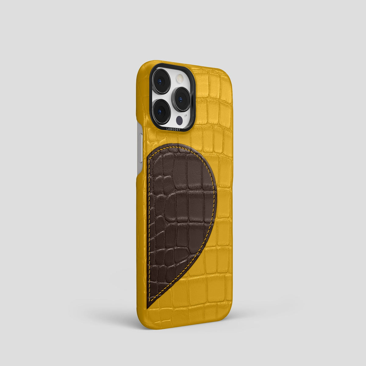 Yellow iPhone 15 Pro Hearts Case Alligator with Black Metal -2 | Yellow-Black