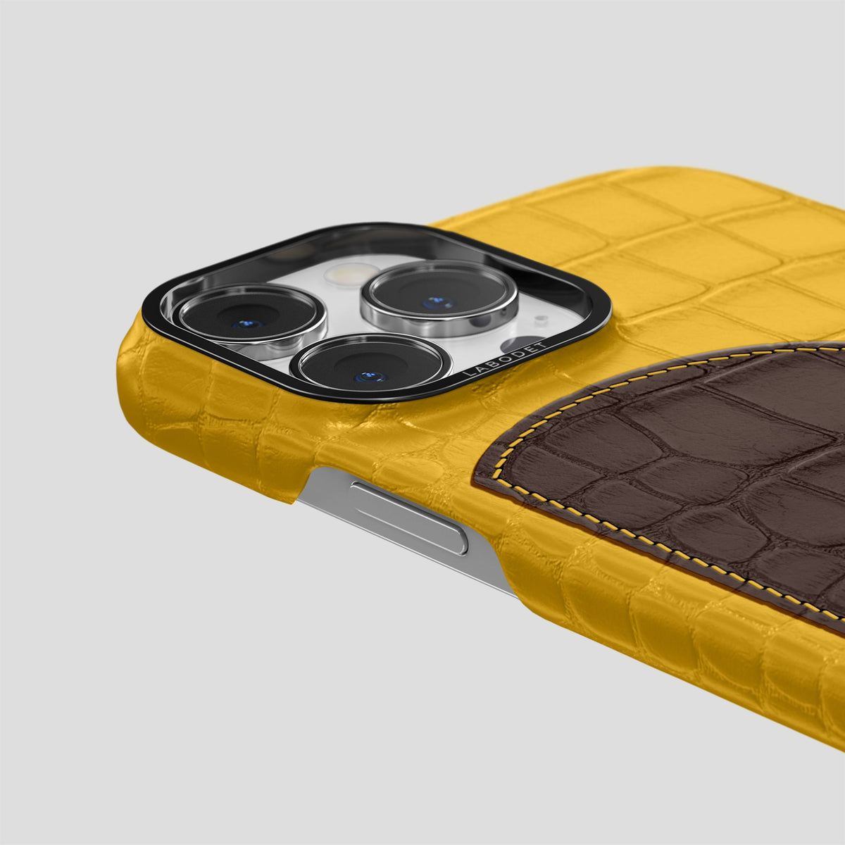 Yellow iPhone 15 Pro Hearts Case Alligator with Black Metal -5 | Yellow-Black