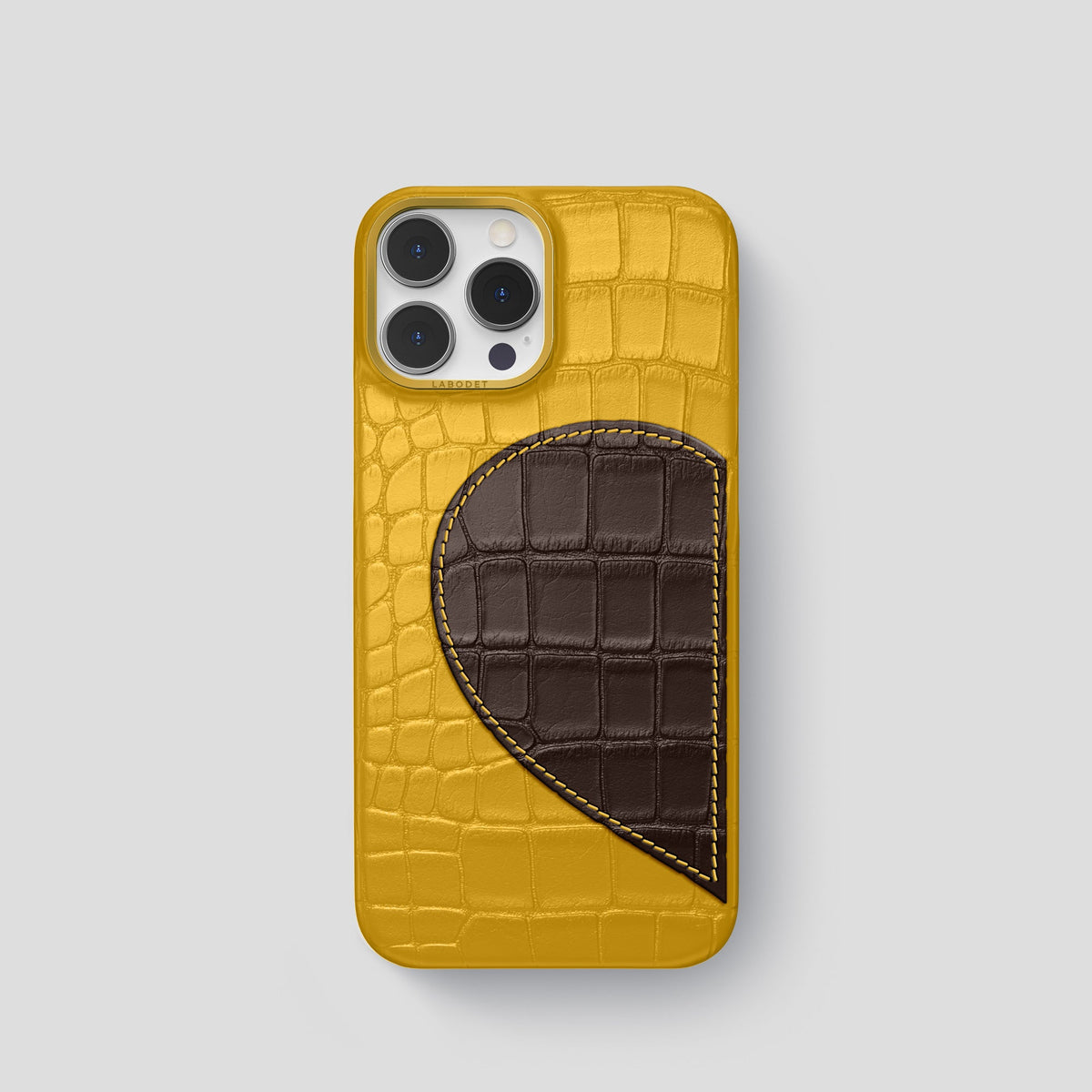 Yellow iPhone 15 Pro Hearts Case Alligator with Gold Metal -1 | Yellow-Gold