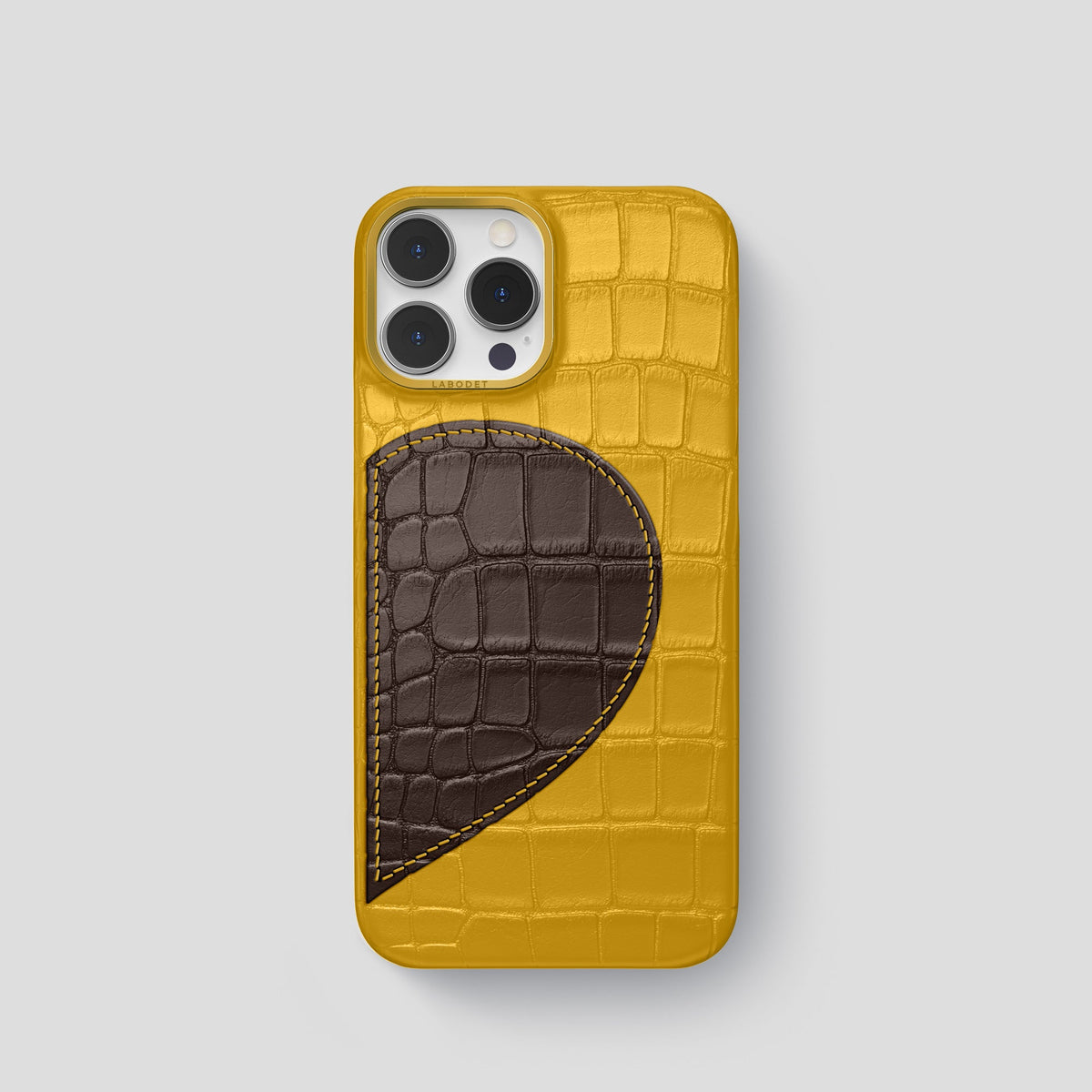 Yellow iPhone 15 Pro Hearts Case Alligator with Gold Metal -1 | Yellow-Gold