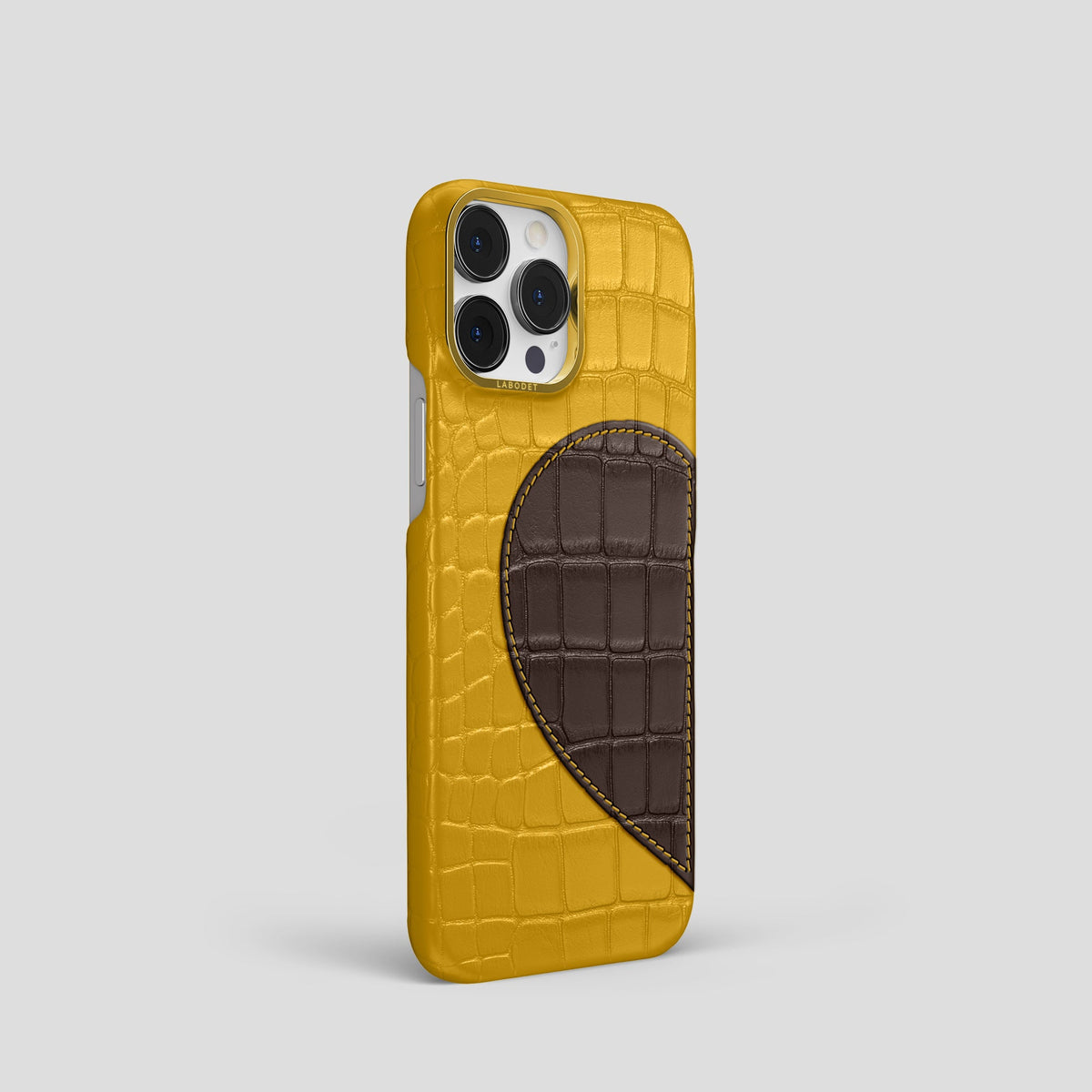 Yellow iPhone 15 Pro Hearts Case Alligator with Gold Metal -2 | Yellow-Gold