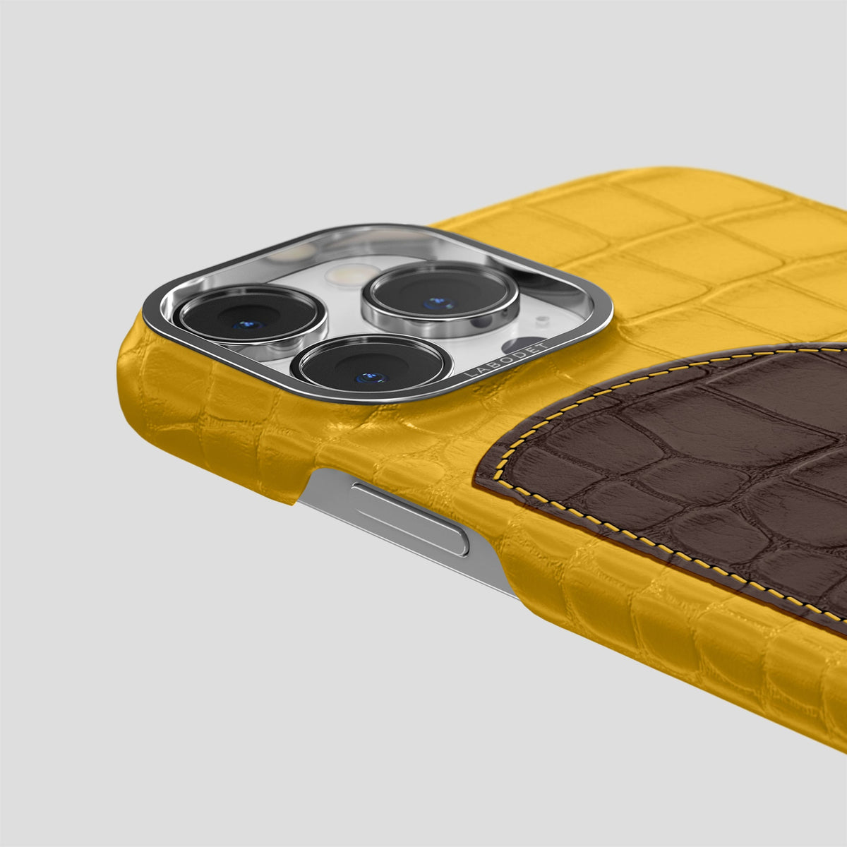 Yellow iPhone 15 Pro Hearts Case Alligator with Steel Metal -5 | Yellow-Steel
