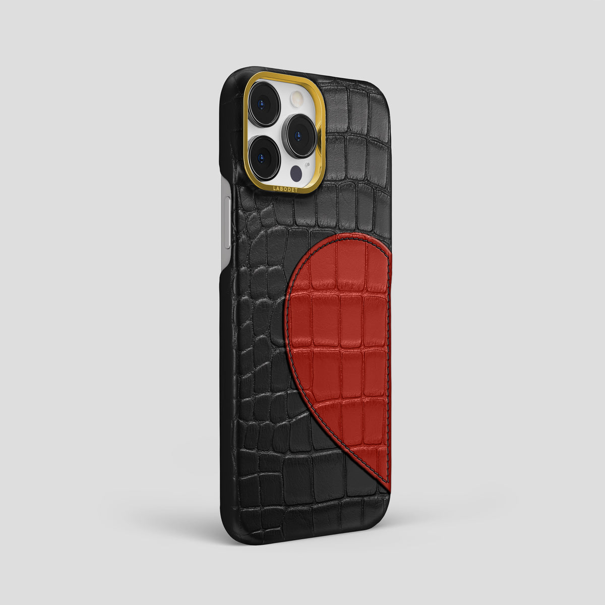 Black iPhone 15 Pro Max Hearts Case Alligator with Gold Metal -2 | Black-Gold