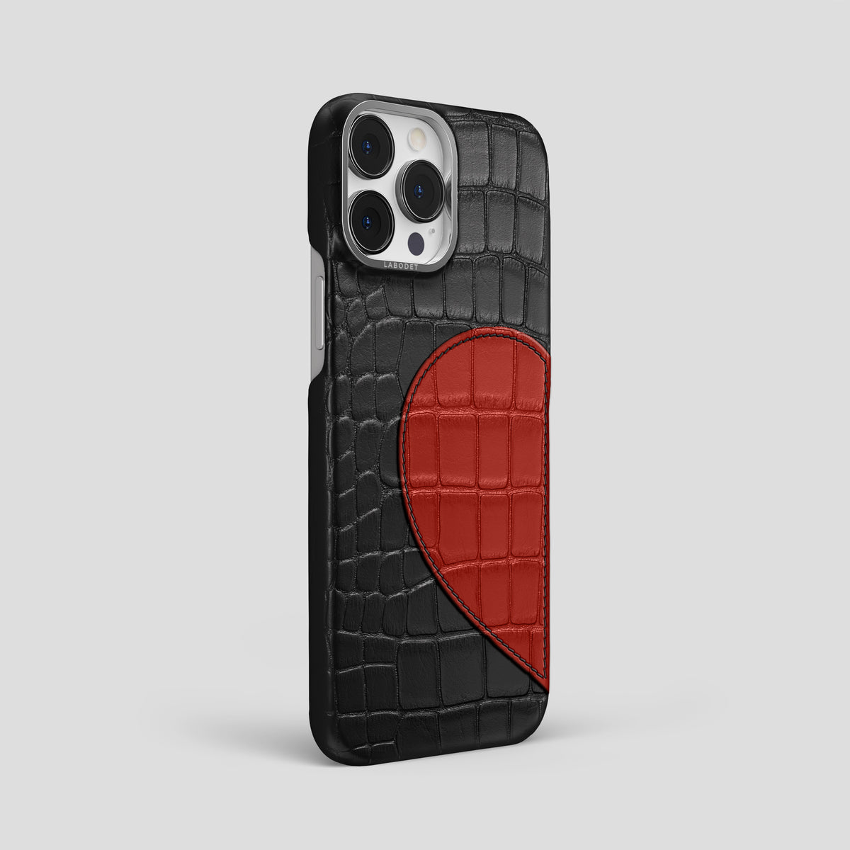 Black iPhone 15 Pro Max Hearts Case Alligator with Steel Metal -2 | Black-Steel