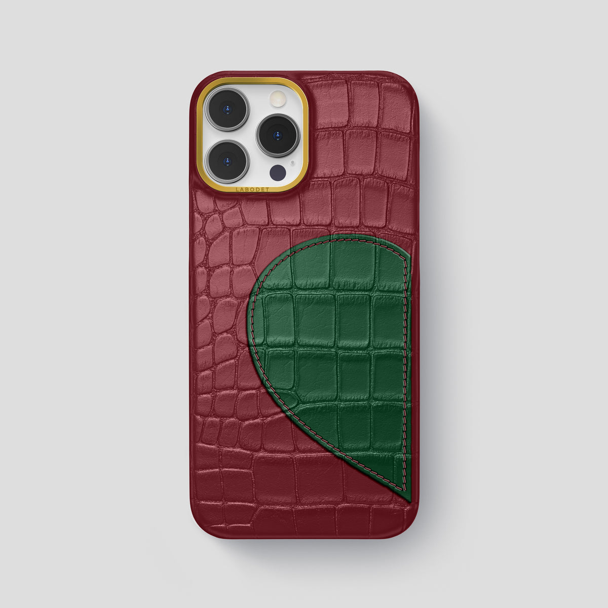 Burgundy iPhone 15 Pro Max Hearts Case Alligator with Gold Metal -1 | Burgundy-Gold