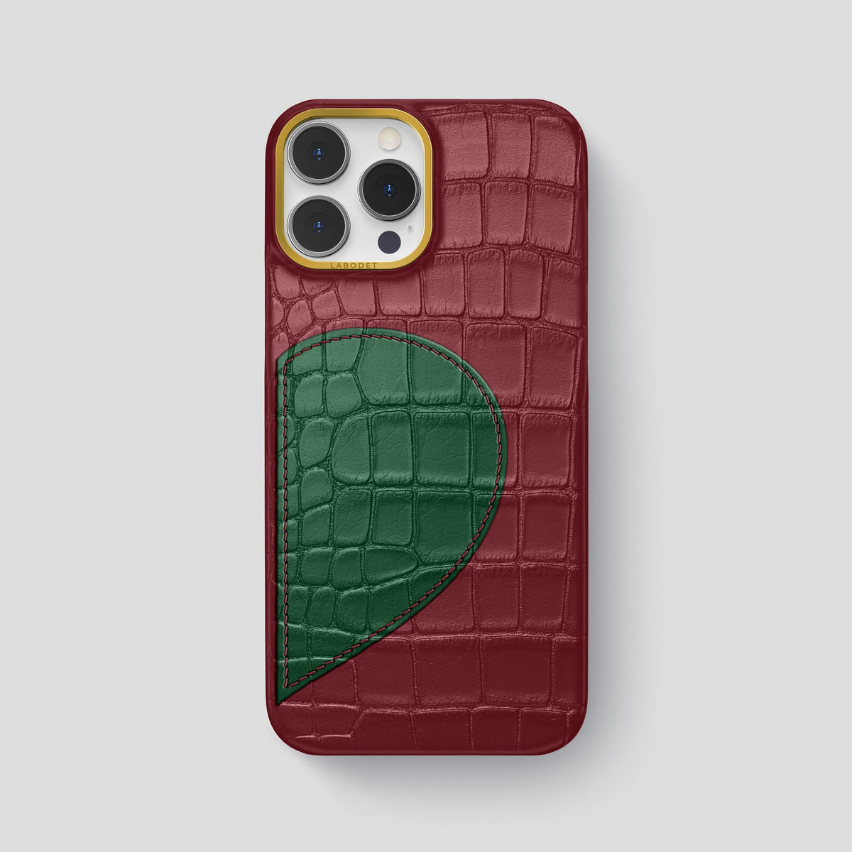 Burgundy iPhone 15 Pro Max Hearts Case Alligator with Gold Metal -1 | Burgundy-Gold