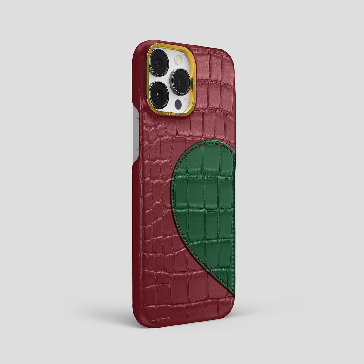 Burgundy iPhone 15 Pro Max Hearts Case Alligator with Gold Metal -2 | Burgundy-Gold