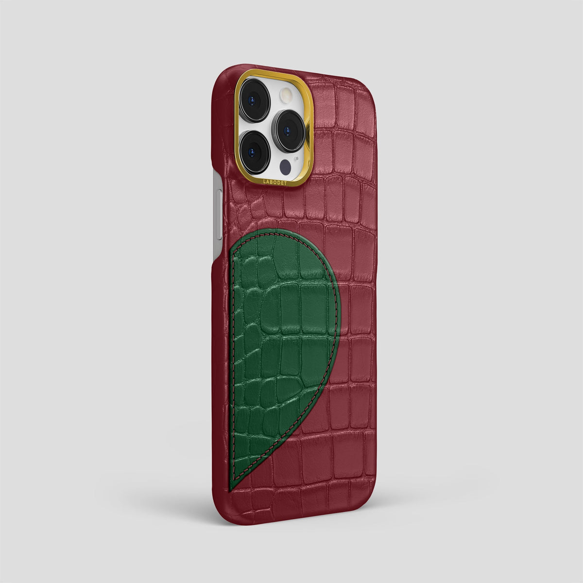 Burgundy iPhone 15 Pro Max Hearts Case Alligator with Gold Metal -2 | Burgundy-Gold