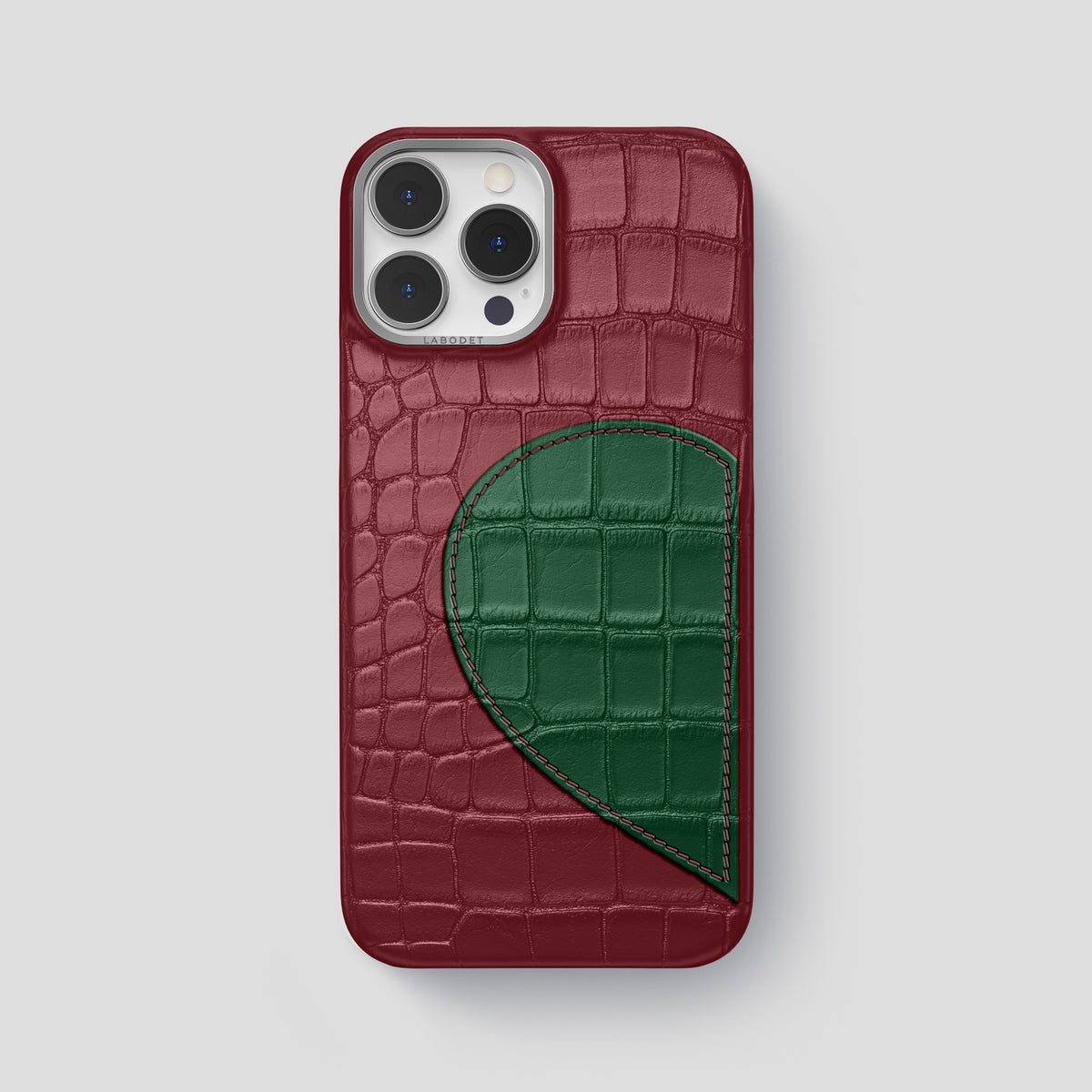 Burgundy iPhone 15 Pro Max Hearts Case Alligator with Steel Metal -1 | Burgundy-Steel