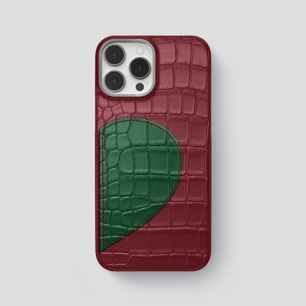 Burgundy iPhone 15 Pro Max Hearts Case Alligator with Steel Metal -1 | Burgundy-Steel