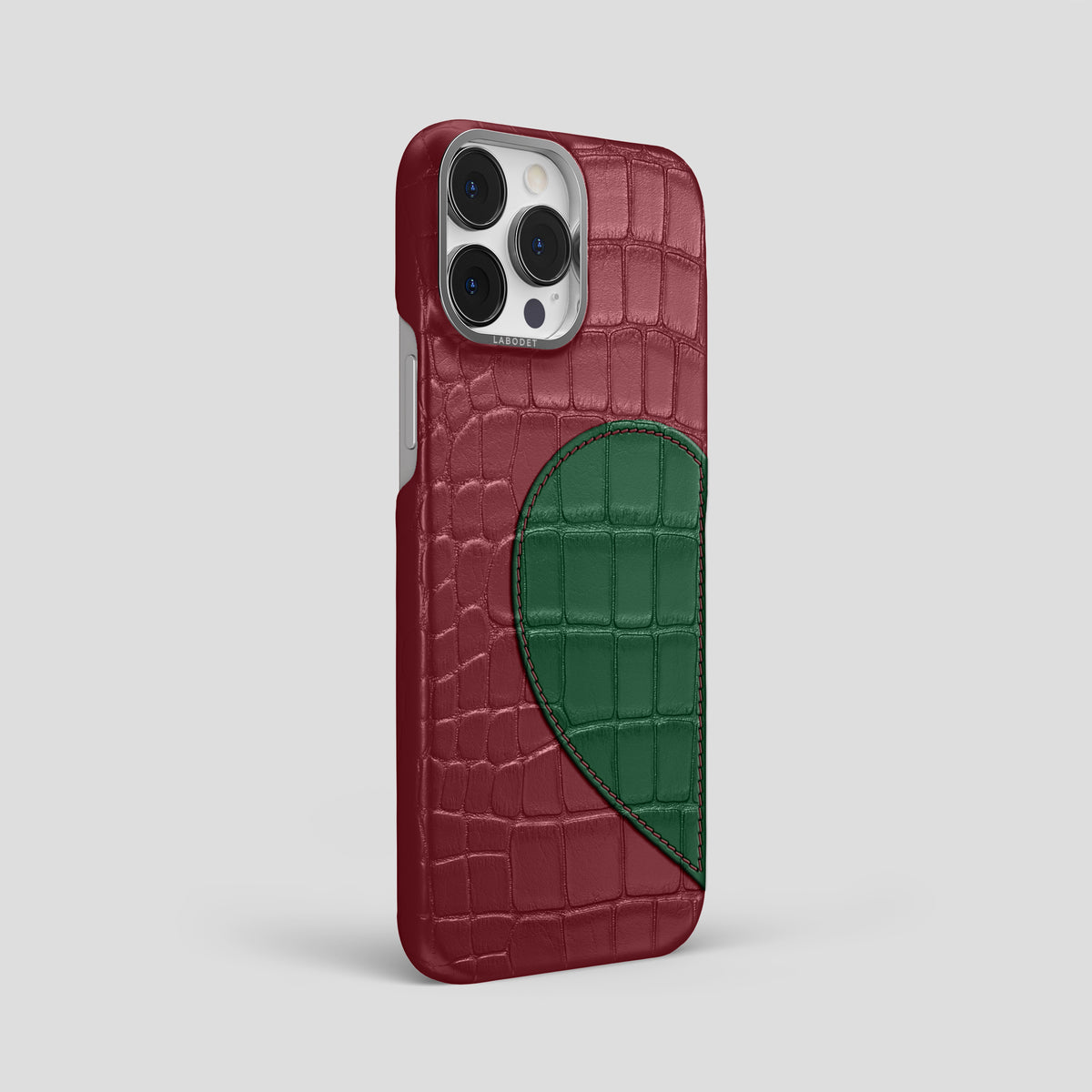 Burgundy iPhone 15 Pro Max Hearts Case Alligator with Steel Metal -2 | Burgundy-Steel