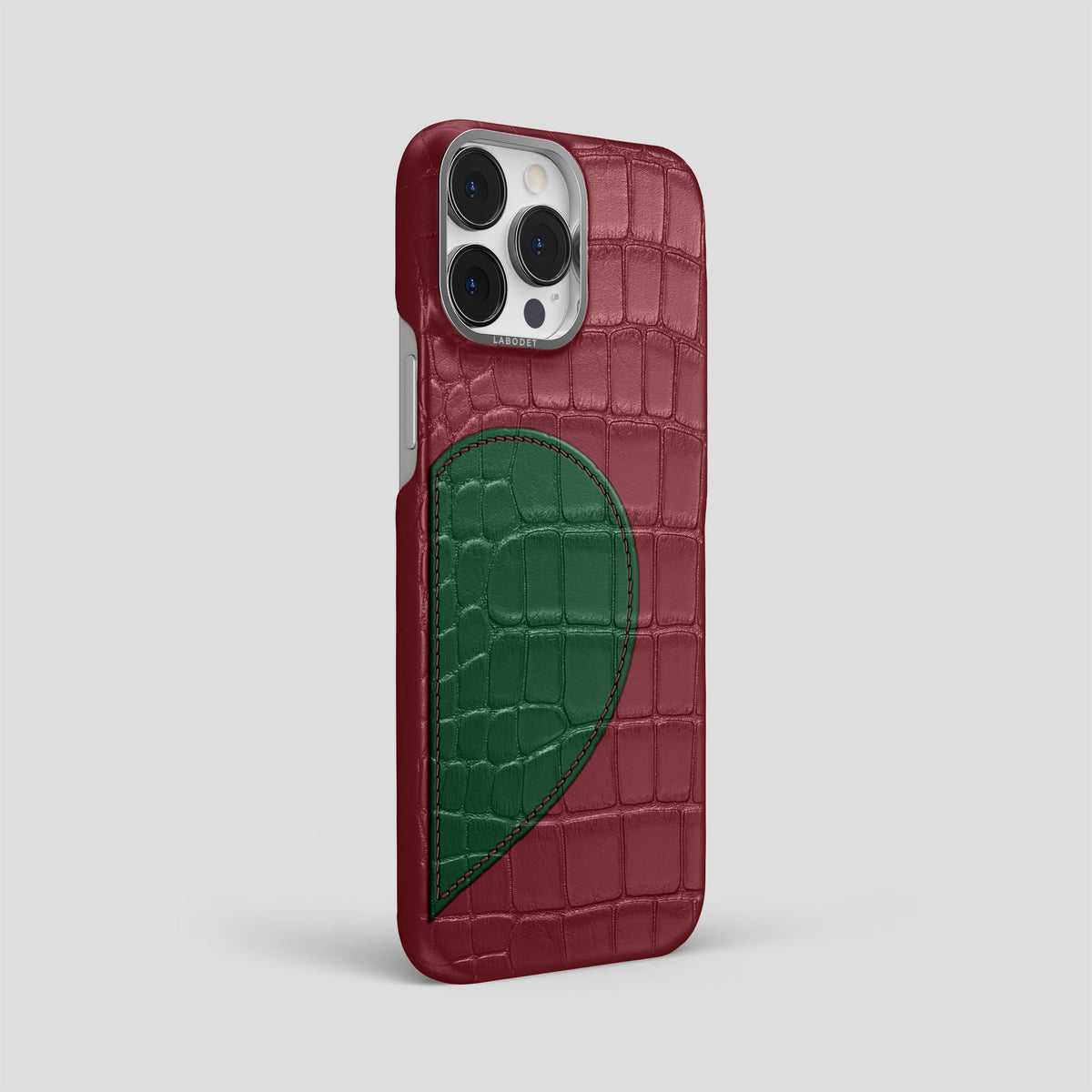 Burgundy iPhone 15 Pro Max Hearts Case Alligator with Steel Metal -2 | Burgundy-Steel