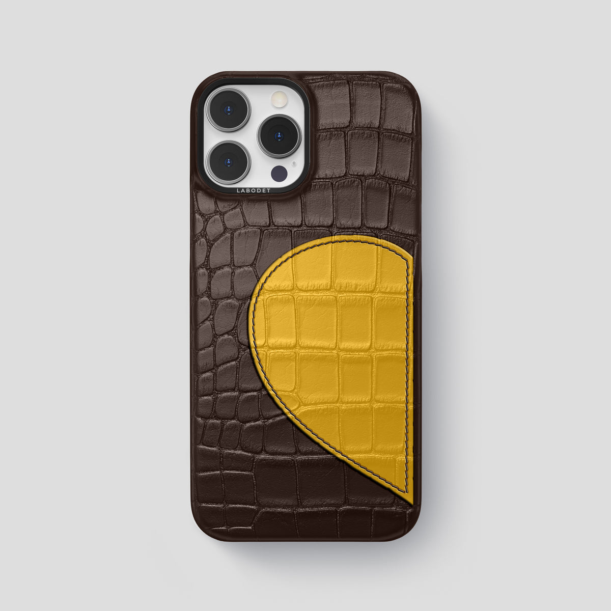 Dark-Brown iPhone 15 Pro Max Hearts Case Alligator with Black Metal -1 | Dark-Brown-Black