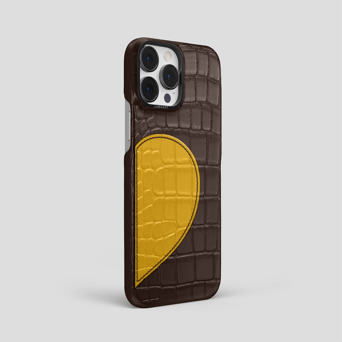 Dark-Brown iPhone 15 Pro Max Hearts Case Alligator with Black Metal -2 | Dark-Brown-Black