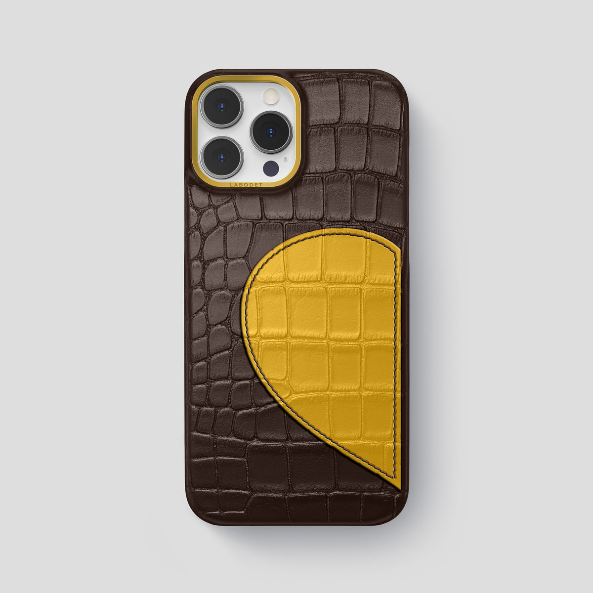 Dark-Brown iPhone 15 Pro Max Hearts Case Alligator with Gold Metal -1 | Dark-Brown-Gold