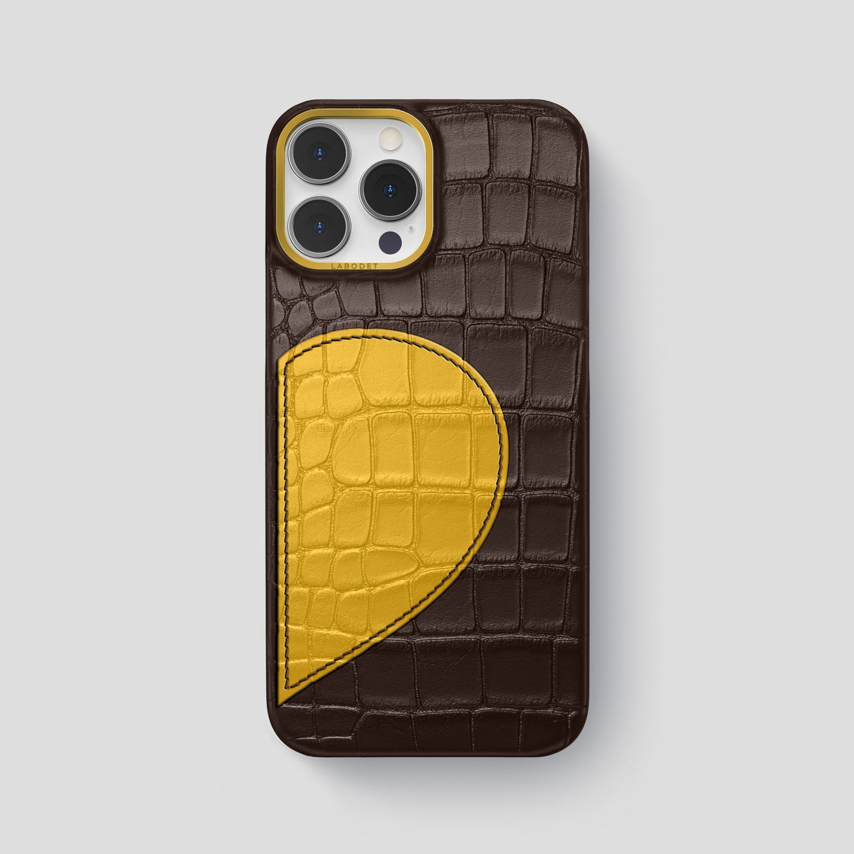 Dark-Brown iPhone 15 Pro Max Hearts Case Alligator with Gold Metal -1 | Dark-Brown-Gold