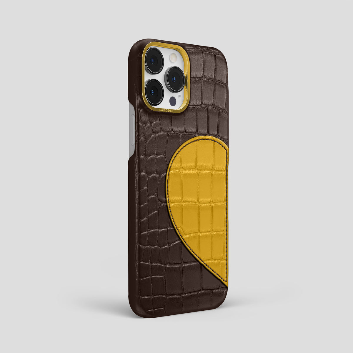 Dark-Brown iPhone 15 Pro Max Hearts Case Alligator with Gold Metal -2 | Dark-Brown-Gold
