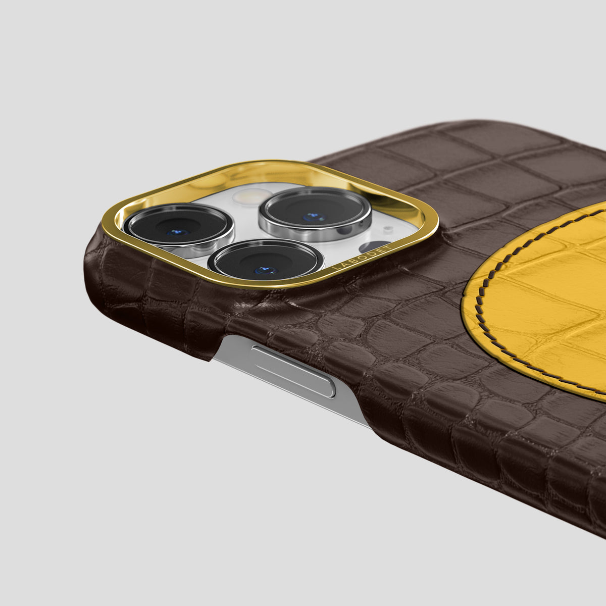 Dark-Brown iPhone 15 Pro Max Hearts Case Alligator with Gold Metal -5 | Dark-Brown-Gold
