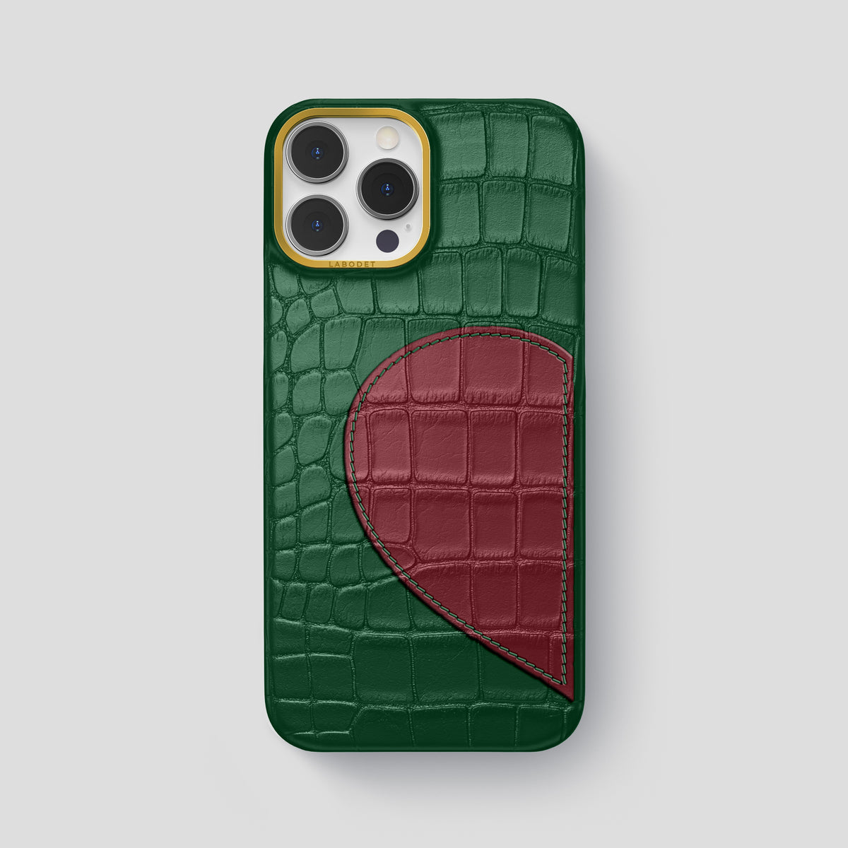 Forest-Green iPhone 15 Pro Max Hearts Case Alligator with Gold Metal -1 | Forest-Green-Gold