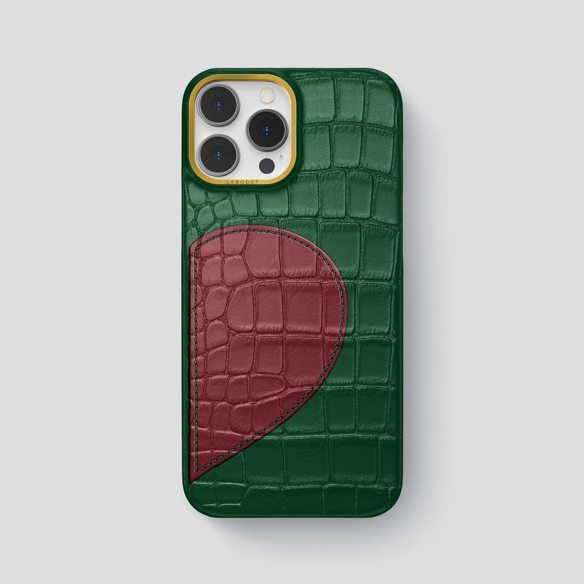 Forest-Green iPhone 15 Pro Max Hearts Case Alligator with Gold Metal -1 | Forest-Green-Gold
