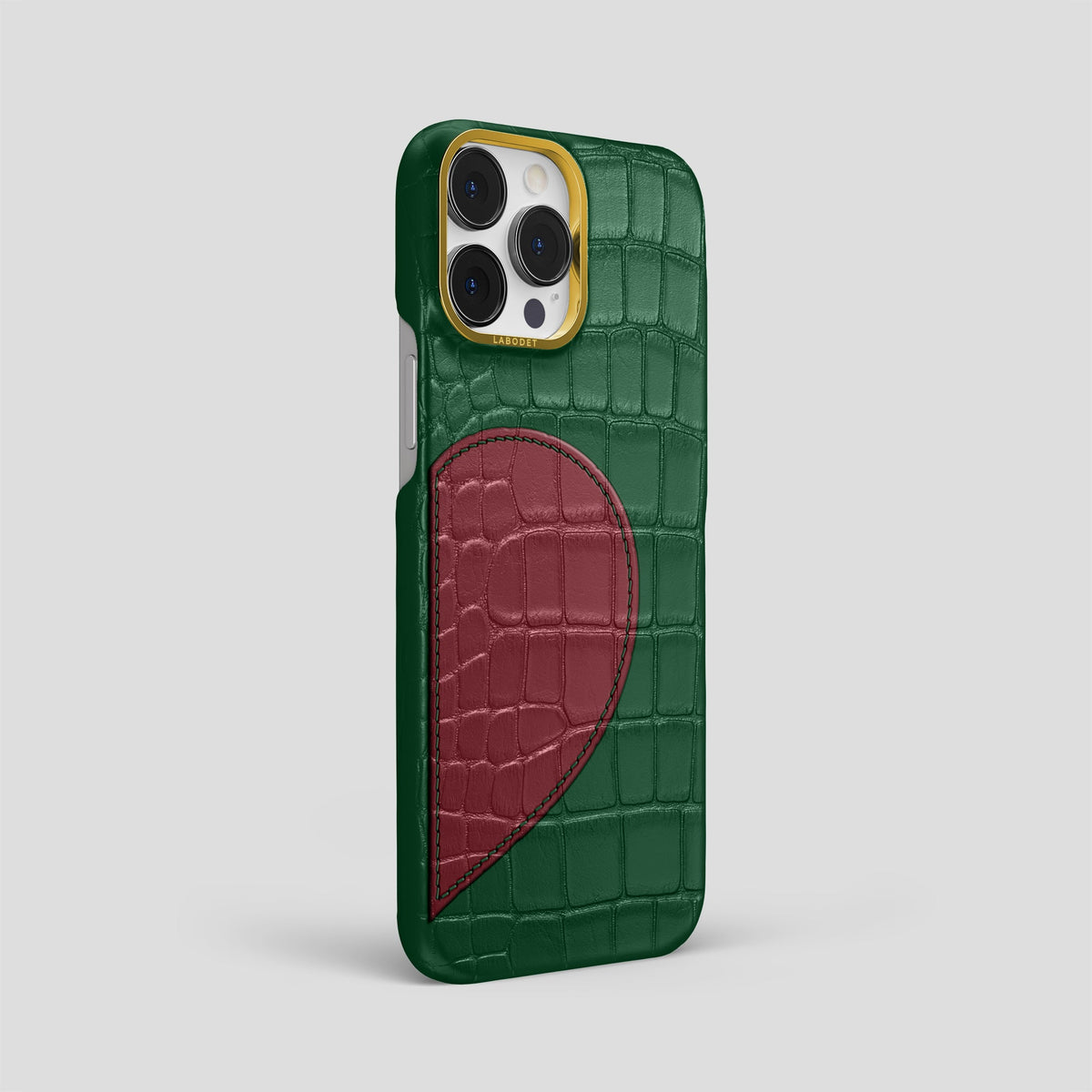 Forest-Green iPhone 15 Pro Max Hearts Case Alligator with Gold Metal -2 | Forest-Green-Gold