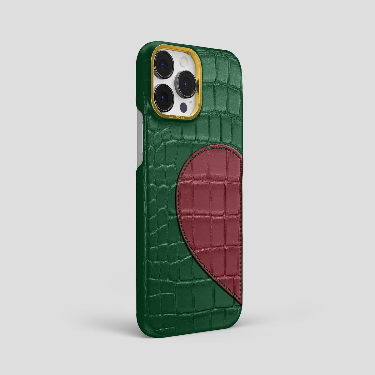 Forest-Green iPhone 15 Pro Max Hearts Case Alligator with Gold Metal -2 | Forest-Green-Gold