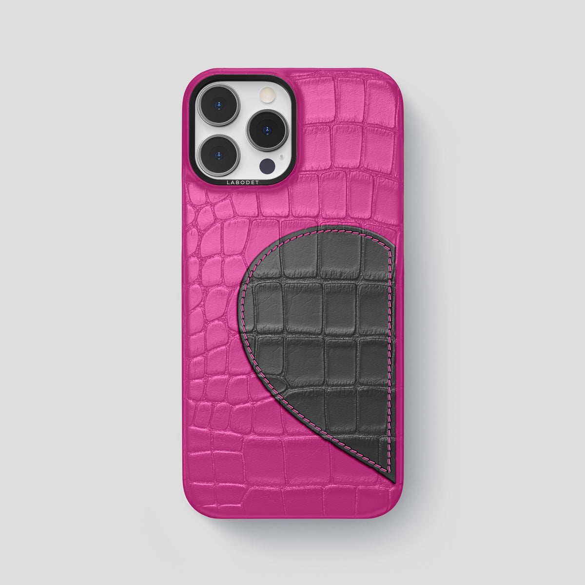Fuchsia iPhone 15 Pro Max Hearts Case Alligator with Black Metal -1 | Fuchsia-Black