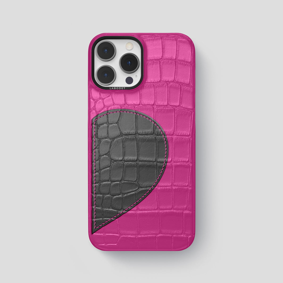 Fuchsia iPhone 15 Pro Max Hearts Case Alligator with Black Metal -1 | Fuchsia-Black