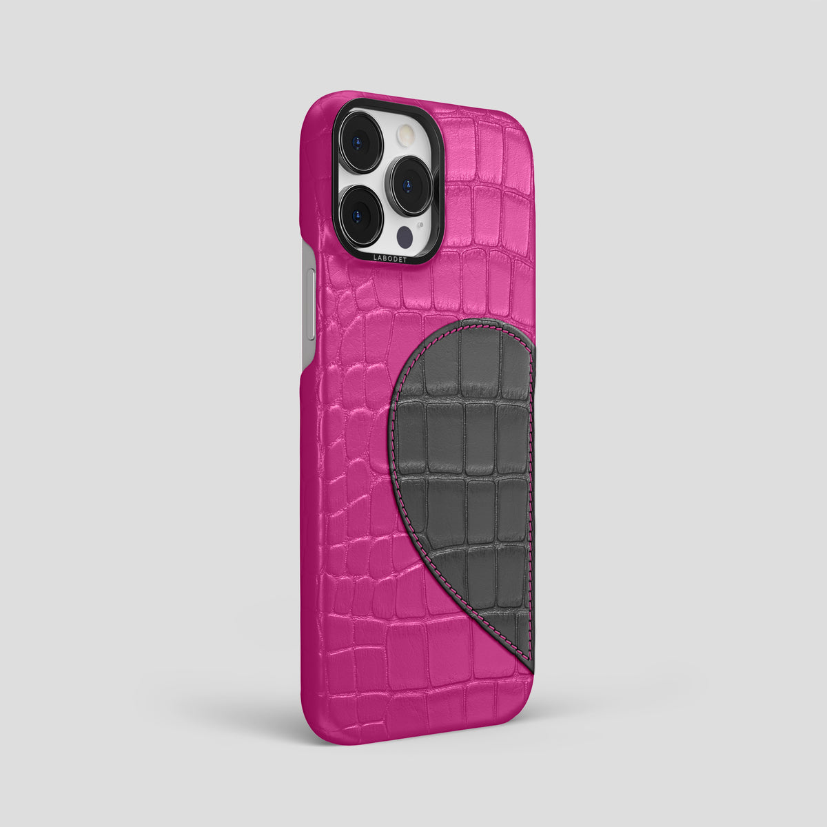 Fuchsia iPhone 15 Pro Max Hearts Case Alligator with Black Metal -2 | Fuchsia-Black