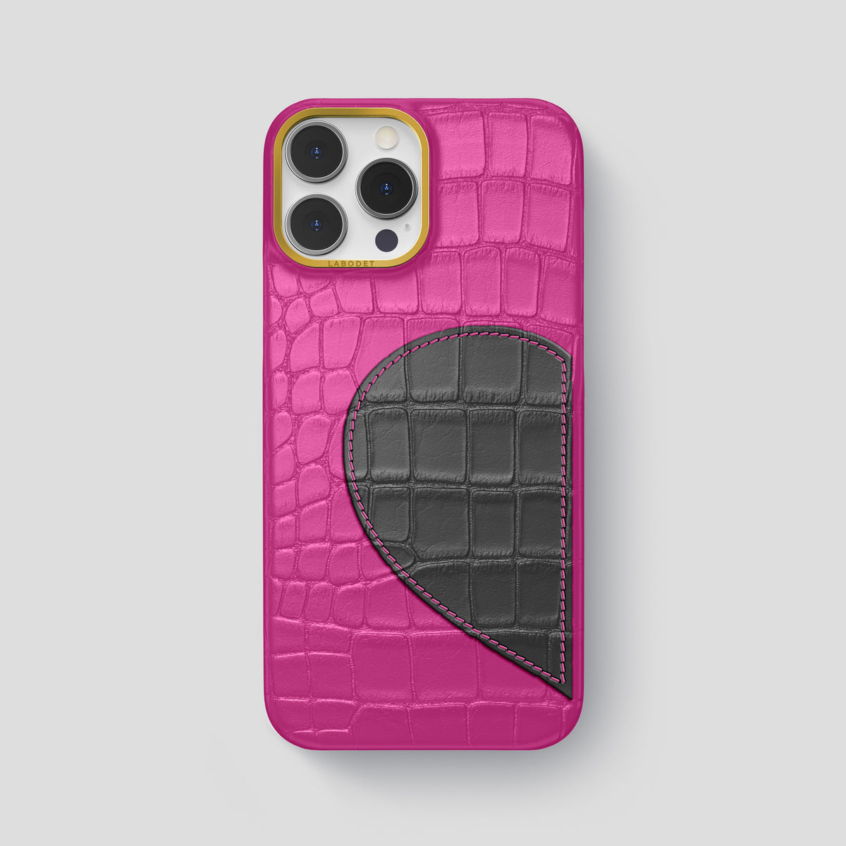 Fuchsia iPhone 15 Pro Max Hearts Case Alligator with Gold Metal -1 | Fuchsia-Gold