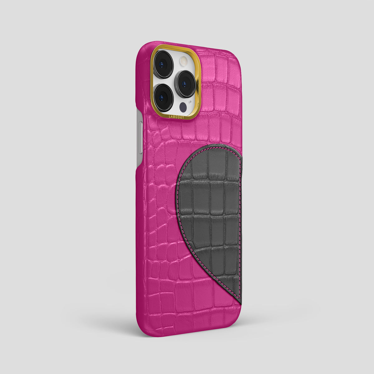 Fuchsia iPhone 15 Pro Max Hearts Case Alligator with Gold Metal -2 | Fuchsia-Gold