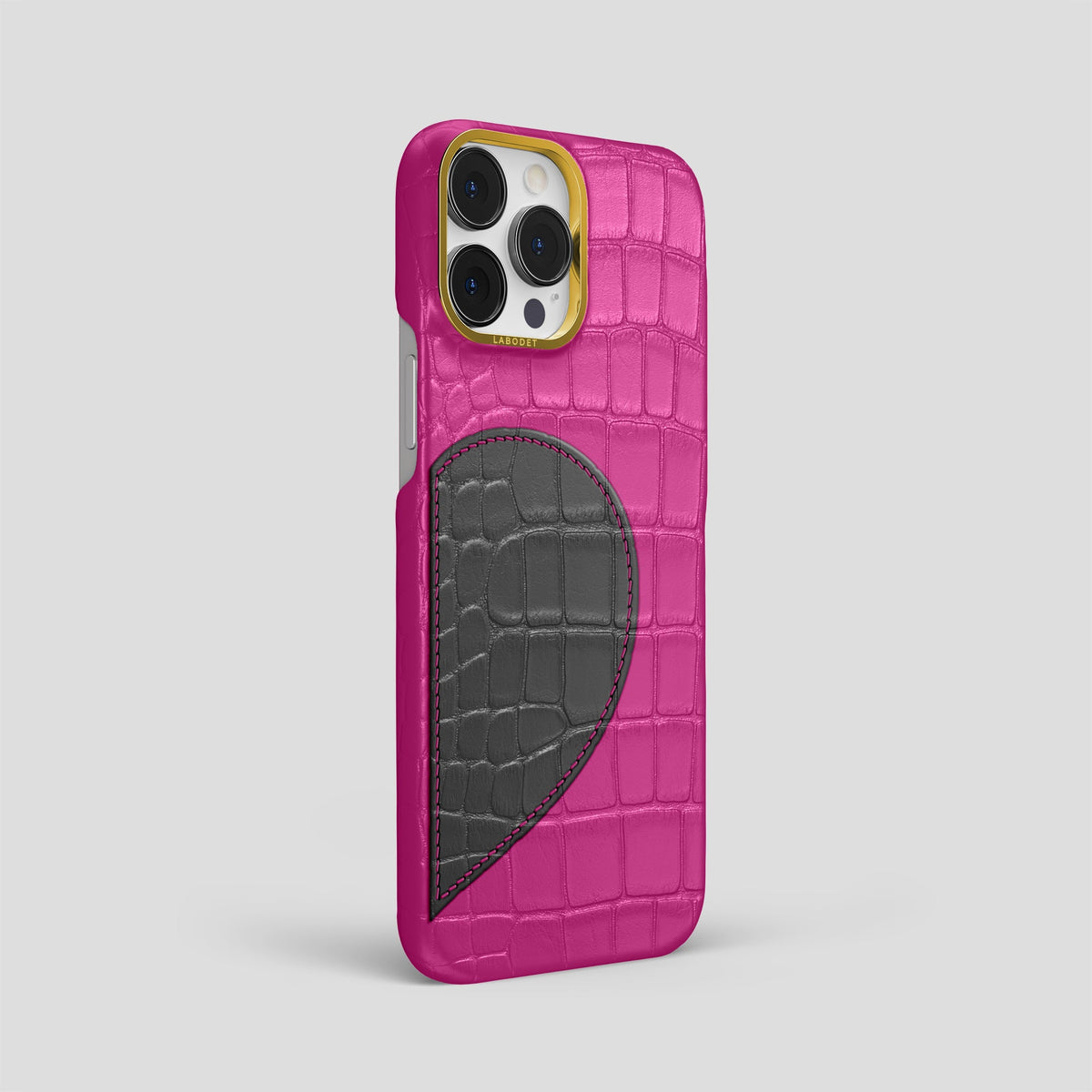 Fuchsia iPhone 15 Pro Max Hearts Case Alligator with Gold Metal -2 | Fuchsia-Gold