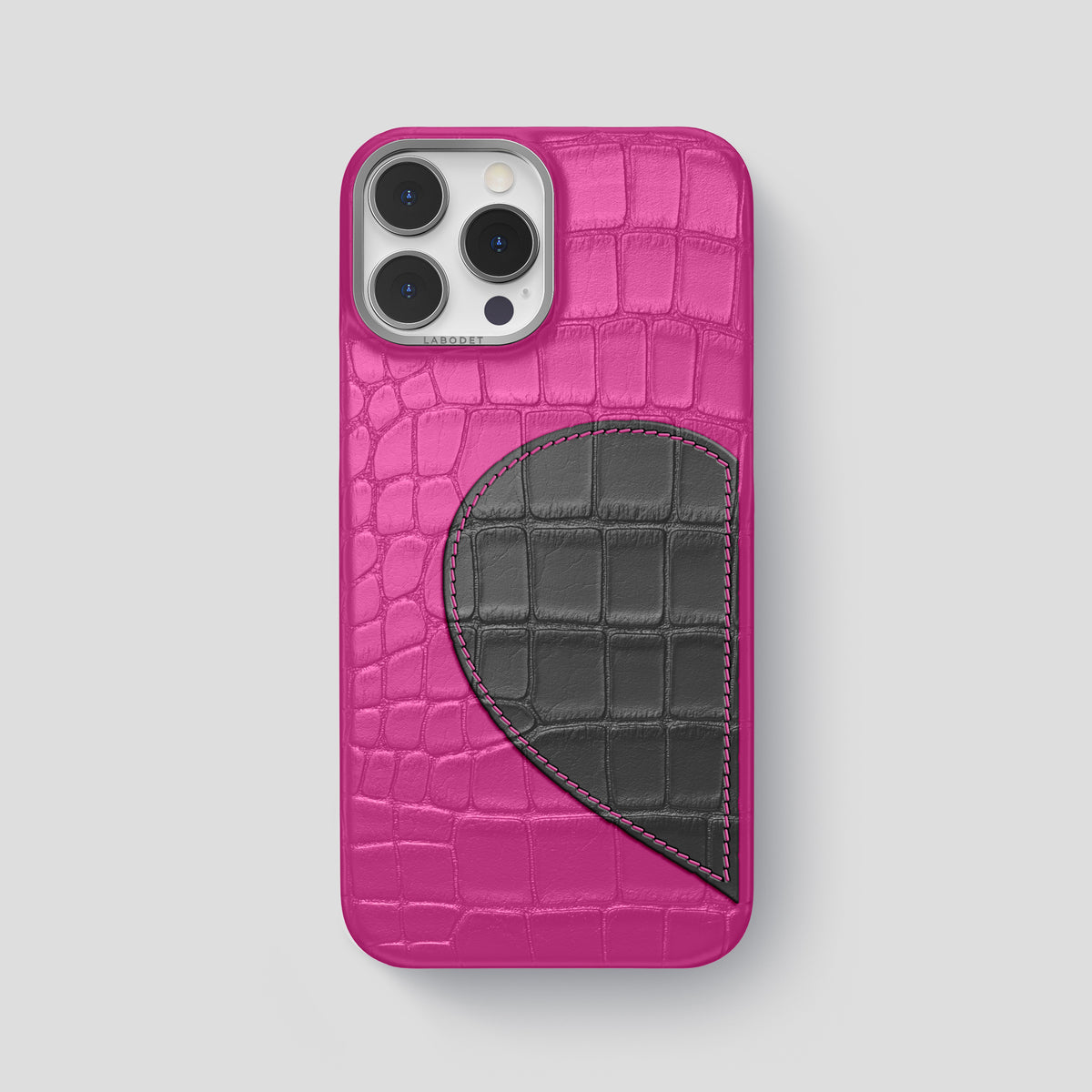 Fuchsia iPhone 15 Pro Max Hearts Case Alligator with Steel Metal -1 | Fuchsia-Steel