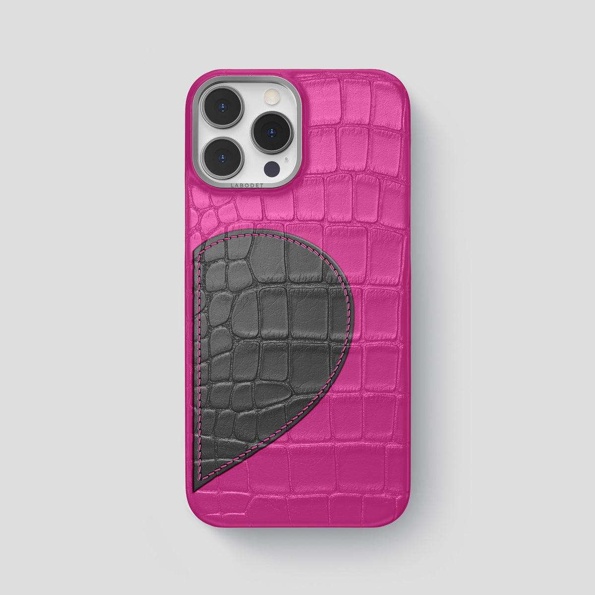 Fuchsia iPhone 15 Pro Max Hearts Case Alligator with Steel Metal -1 | Fuchsia-Steel