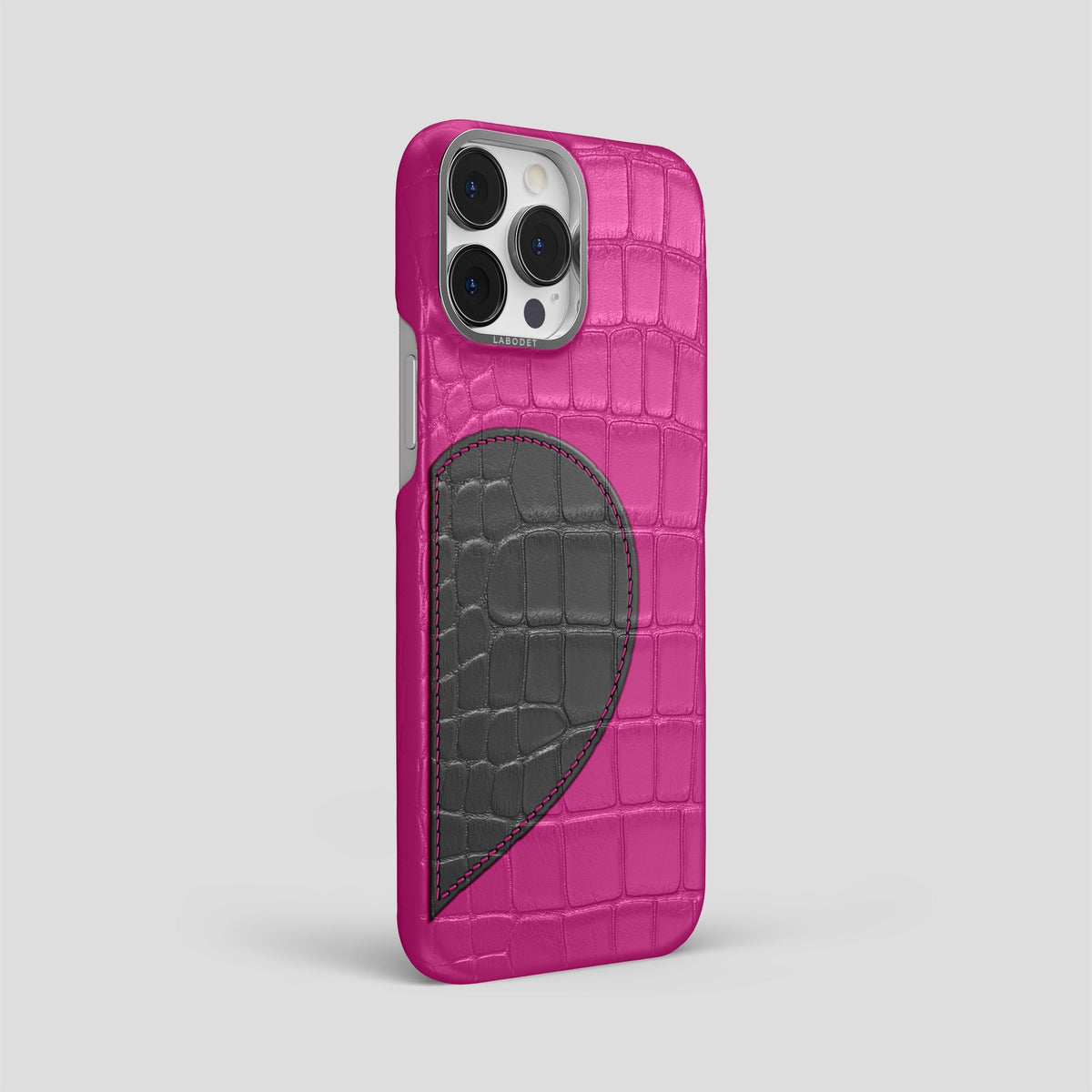 Fuchsia iPhone 15 Pro Max Hearts Case Alligator with Steel Metal -2 | Fuchsia-Steel