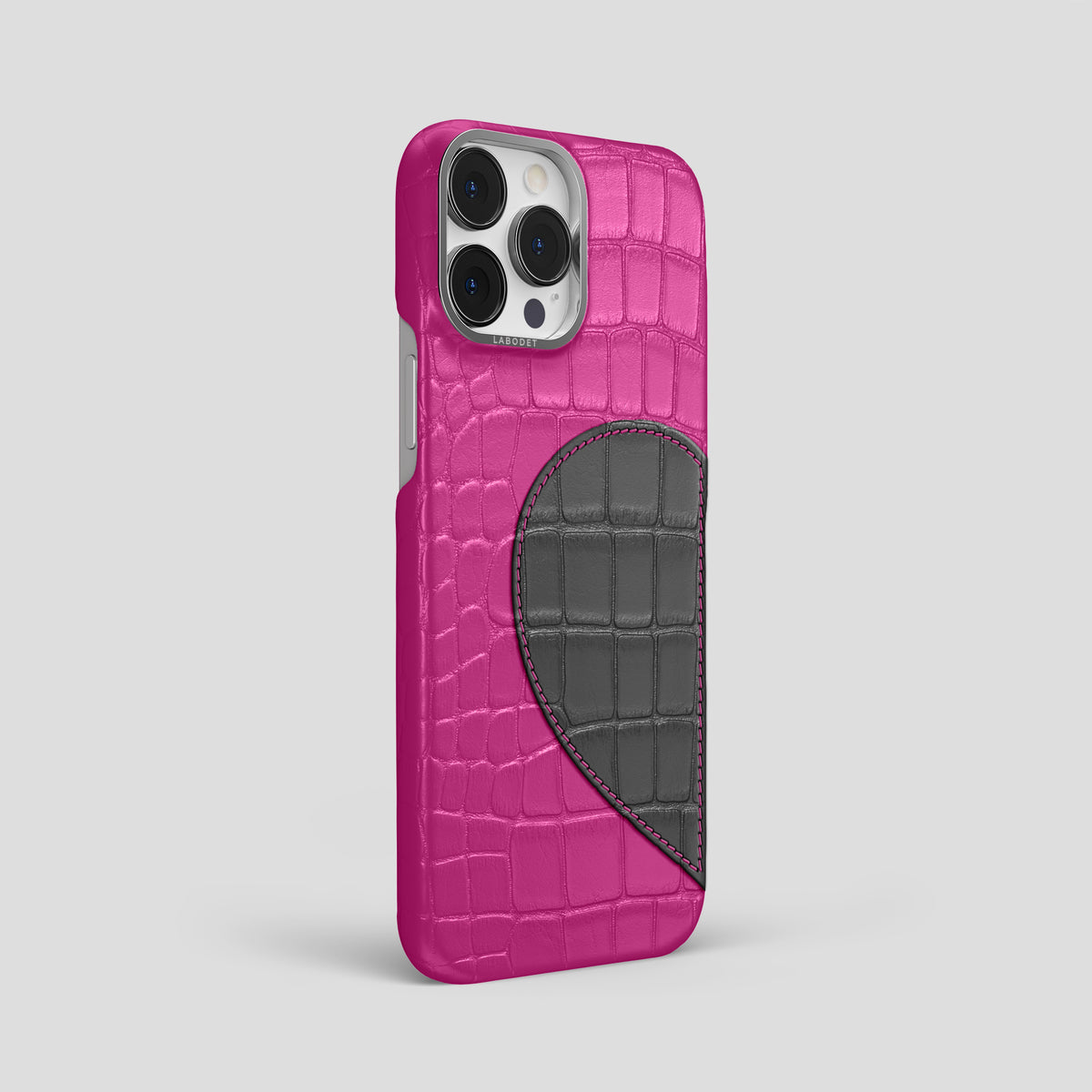 Fuchsia iPhone 15 Pro Max Hearts Case Alligator with Steel Metal -2 | Fuchsia-Steel
