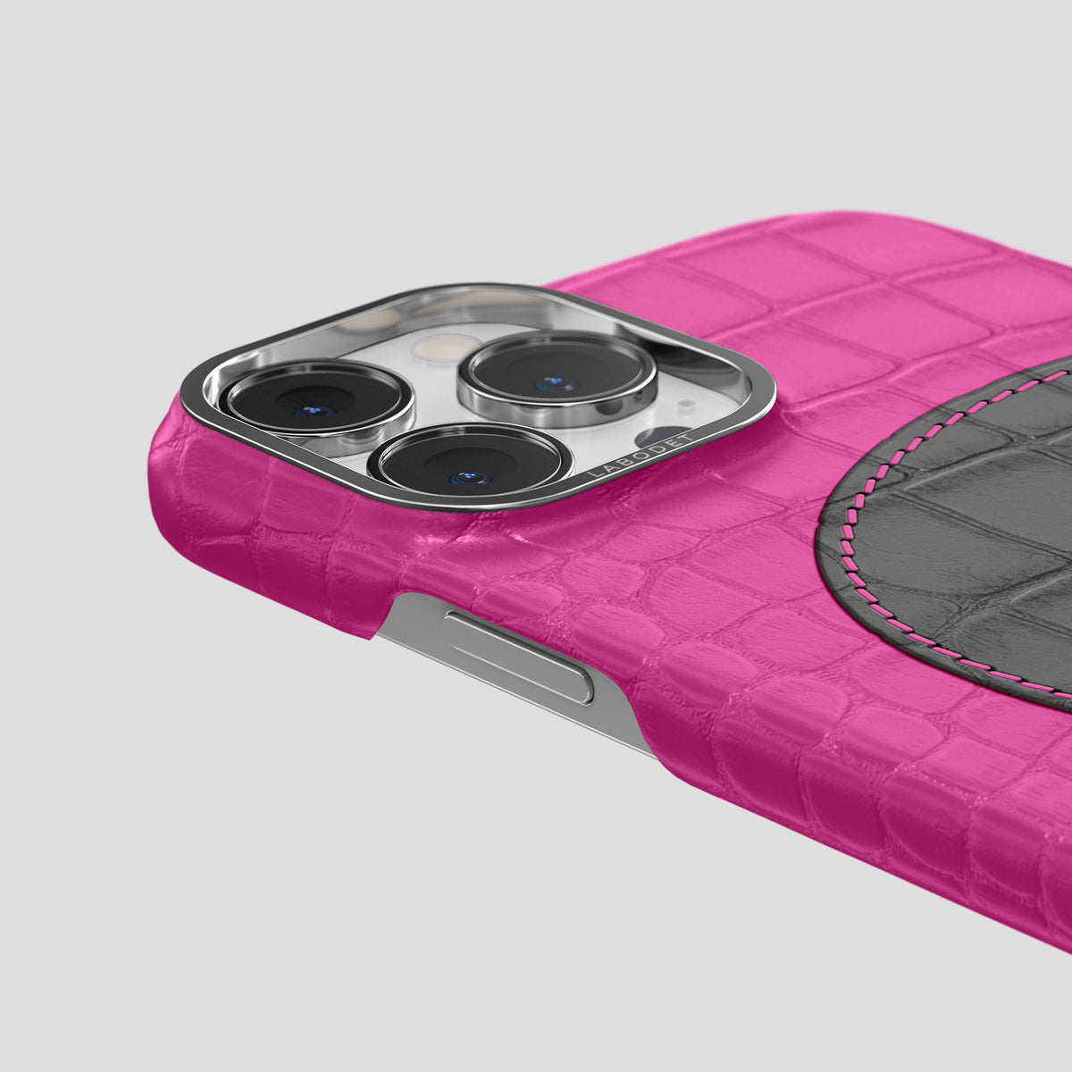 Fuchsia iPhone 15 Pro Max Hearts Case Alligator with Steel Metal -5 | Fuchsia-Steel