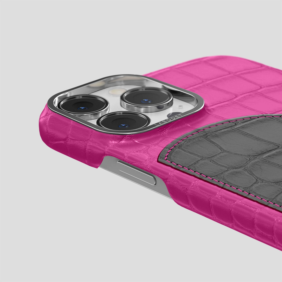 Fuchsia iPhone 15 Pro Max Hearts Case Alligator with Steel Metal -5 | Fuchsia-Steel