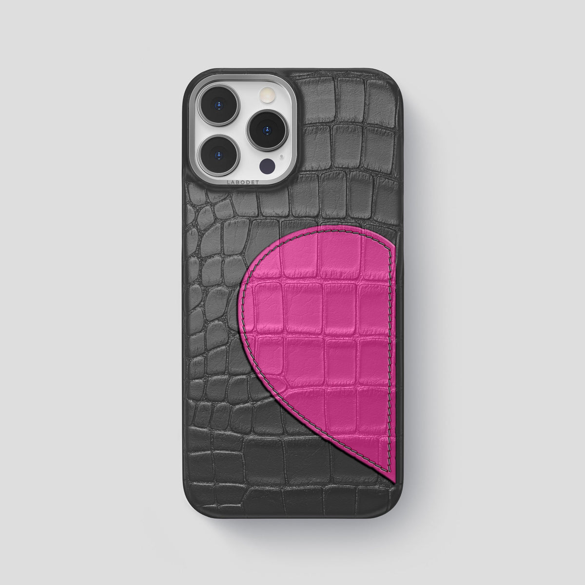 Grey iPhone 15 Pro Max Hearts Case Alligator with Steel Metal -1 | Grey-Steel