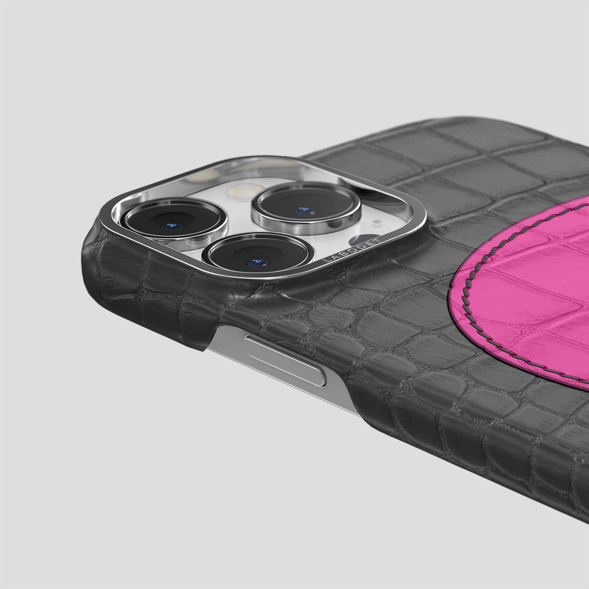 Grey iPhone 15 Pro Max Hearts Case Alligator with Steel Metal -5 | Grey-Steel