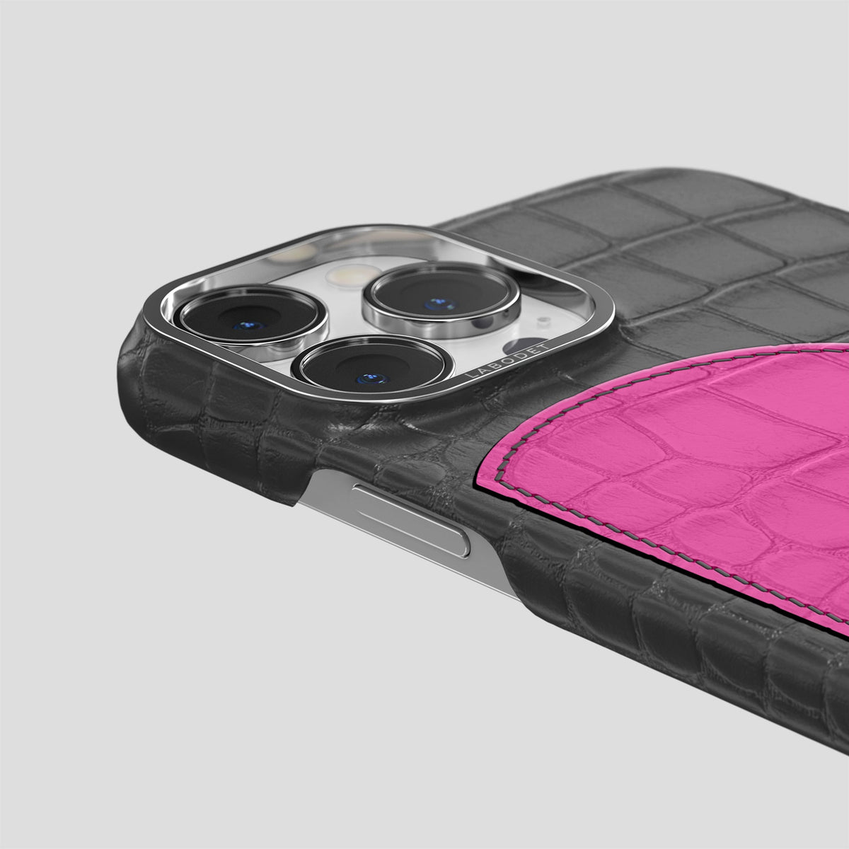 Grey iPhone 15 Pro Max Hearts Case Alligator with Steel Metal -5 | Grey-Steel
