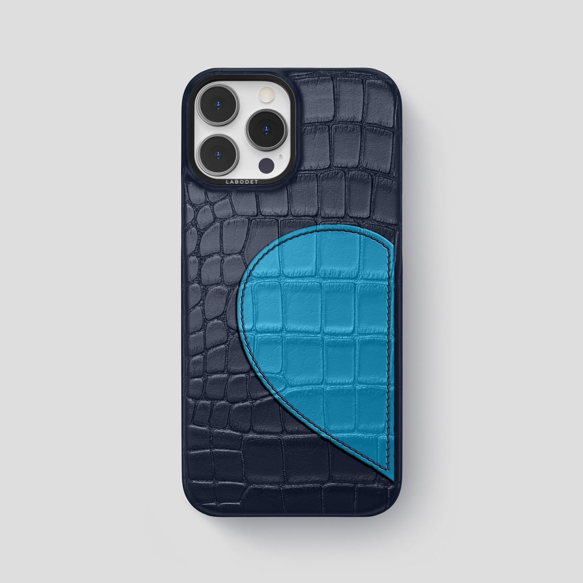 Navy Blue iPhone 15 Pro Max Hearts Case Alligator with Black Metal -1 | Navy-Blue-Black
