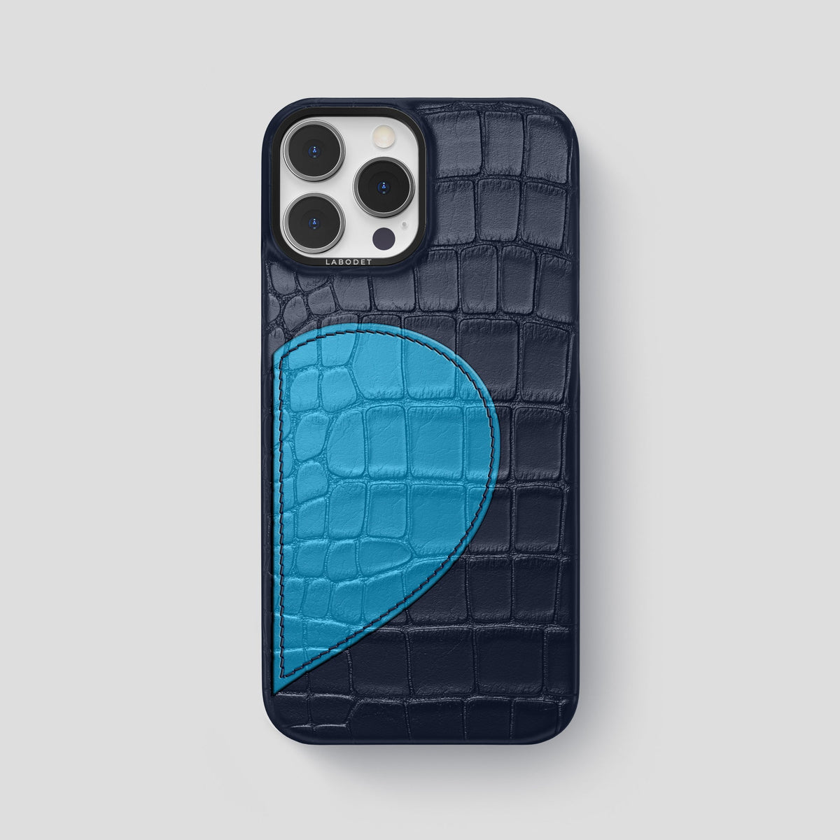 Navy Blue iPhone 15 Pro Max Hearts Case Alligator with Black Metal -1 | Navy-Blue-Black