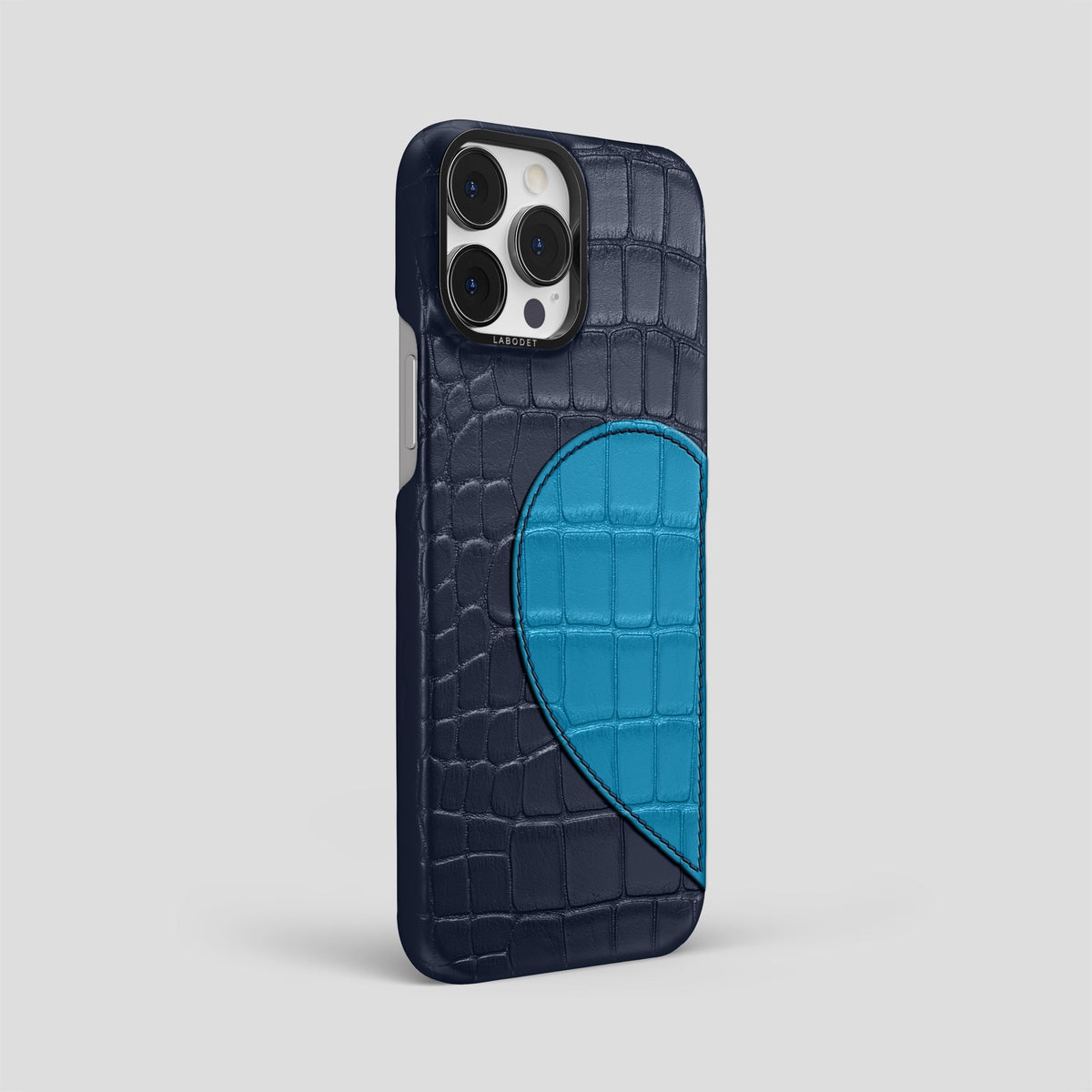 Navy Blue iPhone 15 Pro Max Hearts Case Alligator with Black Metal -2 | Navy-Blue-Black
