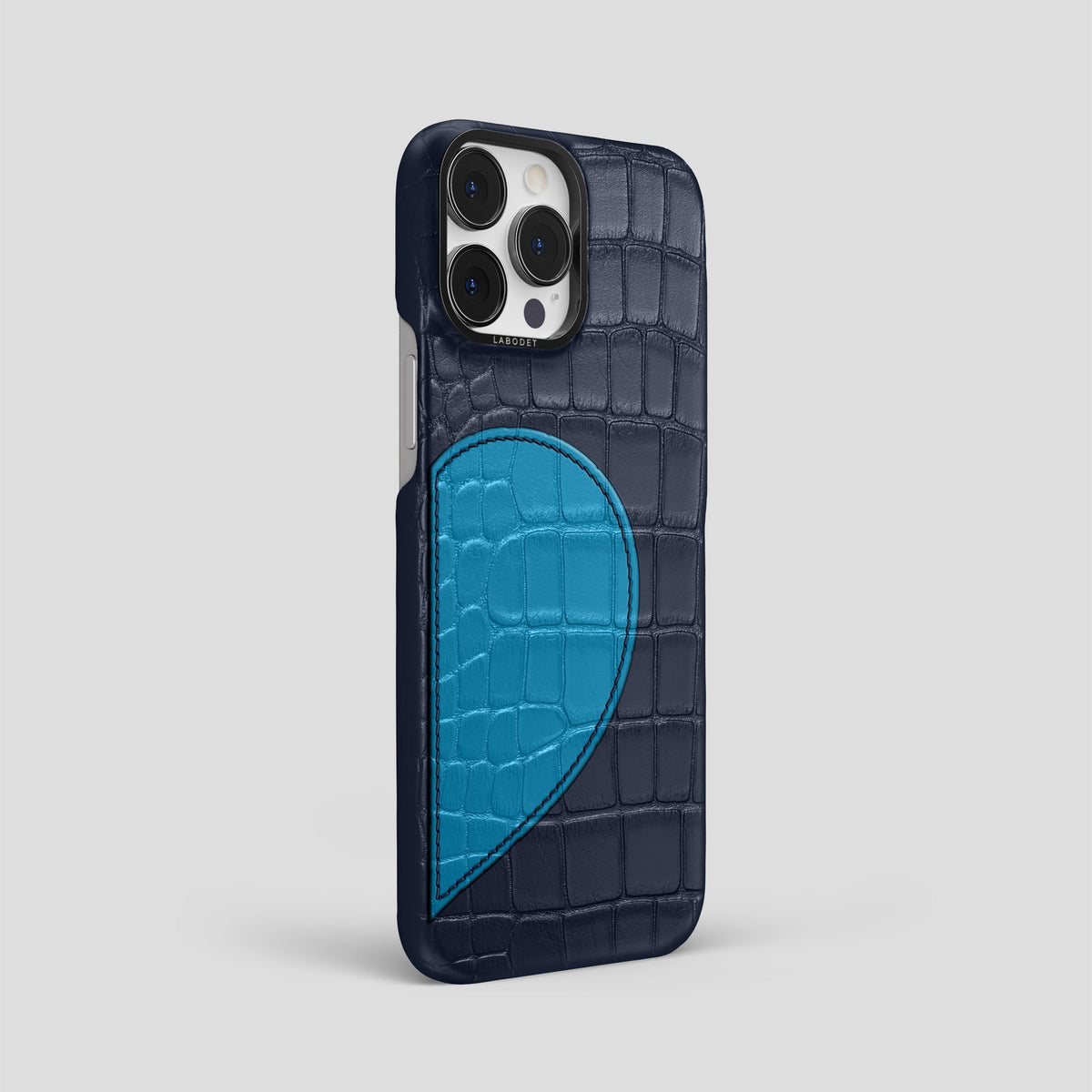 Navy Blue iPhone 15 Pro Max Hearts Case Alligator with Black Metal -2 | Navy-Blue-Black