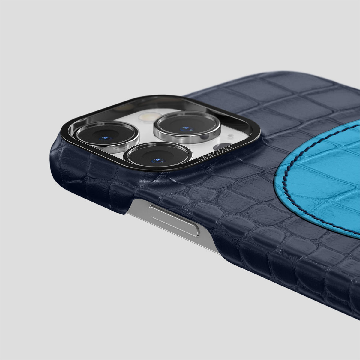 Navy Blue iPhone 15 Pro Max Hearts Case Alligator with Black Metal -5 | Navy-Blue-Black