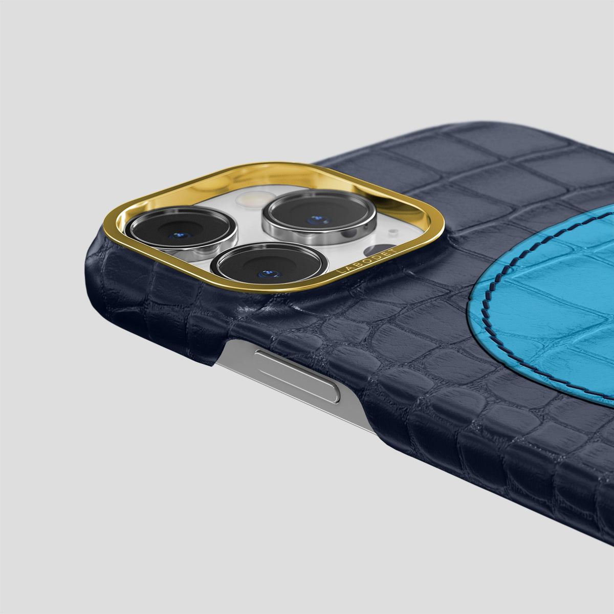 Navy Blue iPhone 15 Pro Max Hearts Case Alligator with Gold Metal -5 | Navy-Blue-Gold