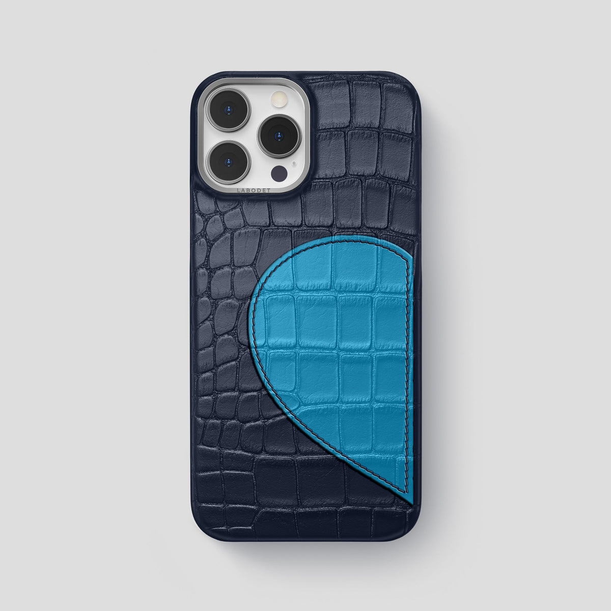 Navy Blue iPhone 15 Pro Max Hearts Case Alligator with Steel Metal -1 | Navy-Blue-Steel