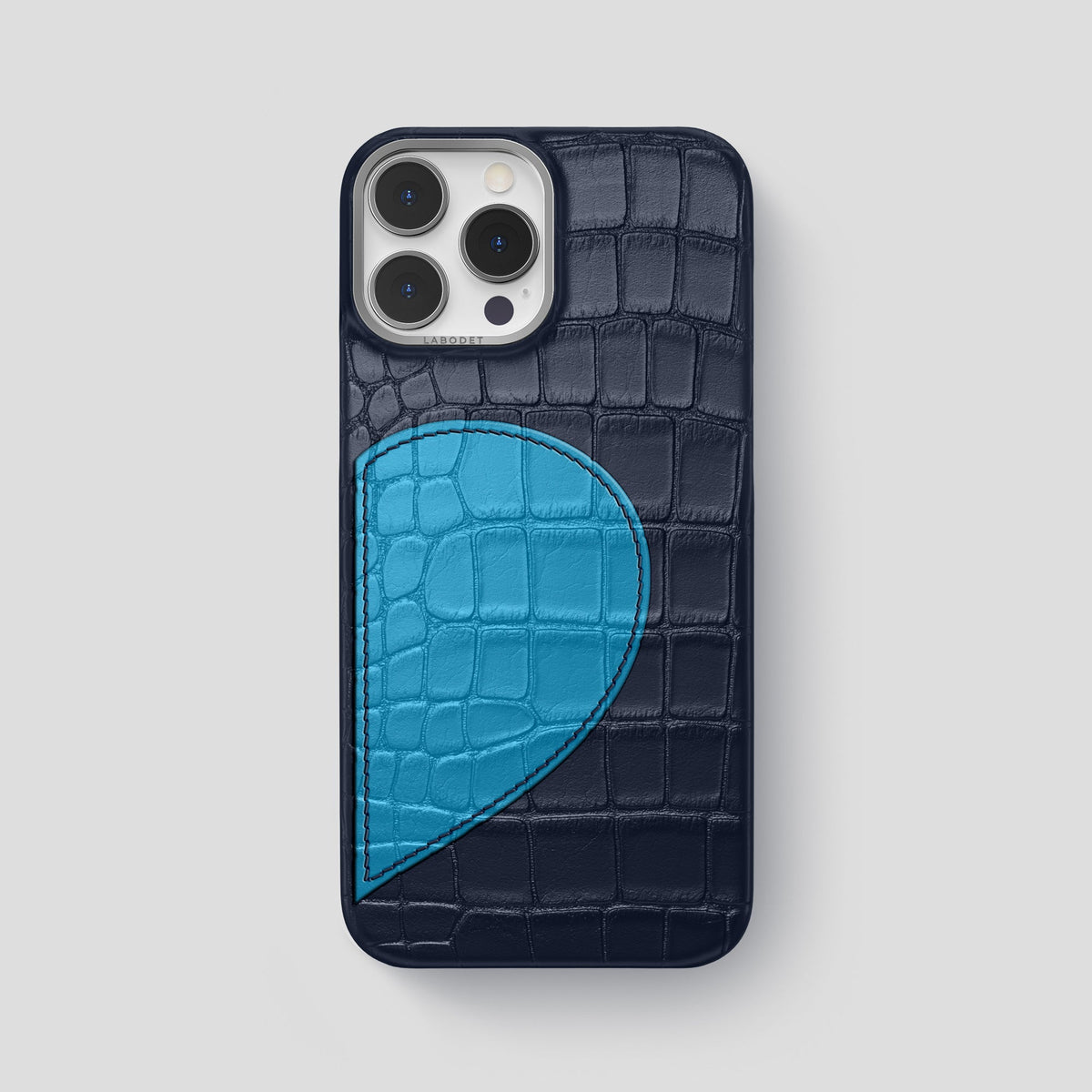Navy Blue iPhone 15 Pro Max Hearts Case Alligator with Steel Metal -1 | Navy-Blue-Steel